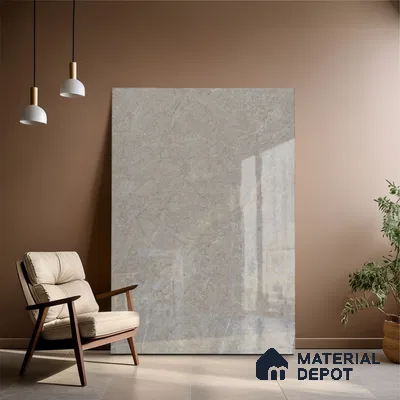 Grey Marble Floor & Wall Tile TL 09047 B Grande Klinker Grey Endless 6 ft x 4 ft Glossy Finish Vitrified Large Format Tile - 9 mm | Random 3 | Suitable for Living Room, Bedroom, Bathroom | Adhesive and Spacers Must be Used During Installation