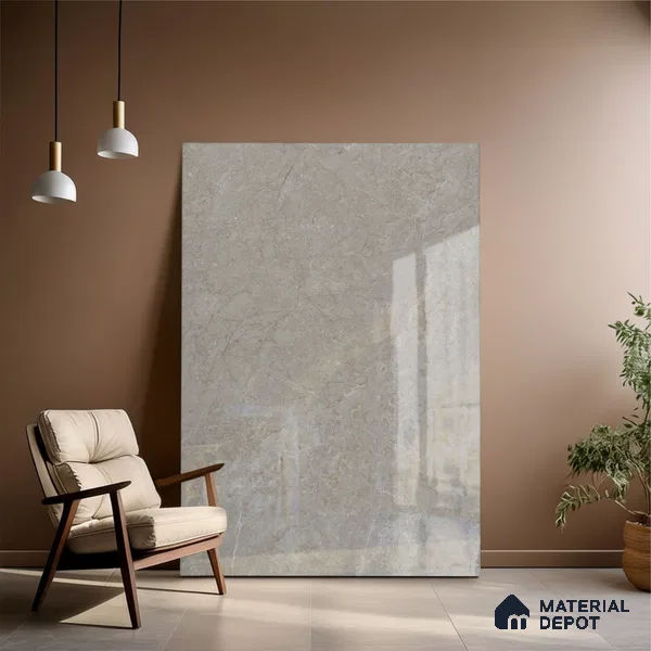 Grey Marble Floor & Wall Tile TL 09047 B Grande Klinker Grey Endless 6 ft x 4 ft Glossy Finish Vitrified Large Format Tile - 9 mm | Random 3 | Suitable for Living Room, Bedroom, Bathroom | Adhesive and Spacers Must be Used During Installation