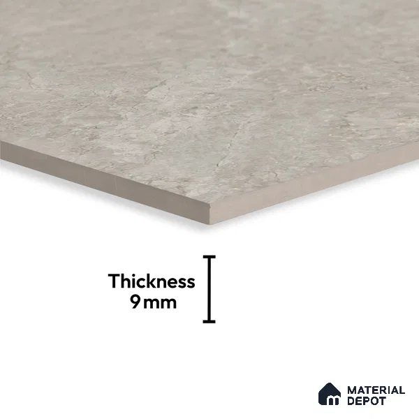 Grey Marble Floor & Wall Tile TL 09047 B Grande Klinker Grey Endless 6 ft x 4 ft Glossy Finish Vitrified Large Format Tile - 9 mm | Random 3 | Suitable for Living Room, Bedroom, Bathroom | Adhesive and Spacers Must be Used During Installation