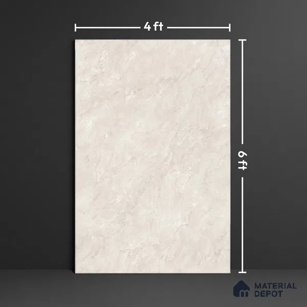 Ivory Marble Floor & Wall Tile TL 09046 B Grande Delray Dove Endless 6 ft x 4 ft Glossy Finish Vitrified Large Format Tile - 9 mm | Random 3 | Suitable for Living Room, Bedroom, Bathroom | Adhesive and Spacers Must be Used During Installation