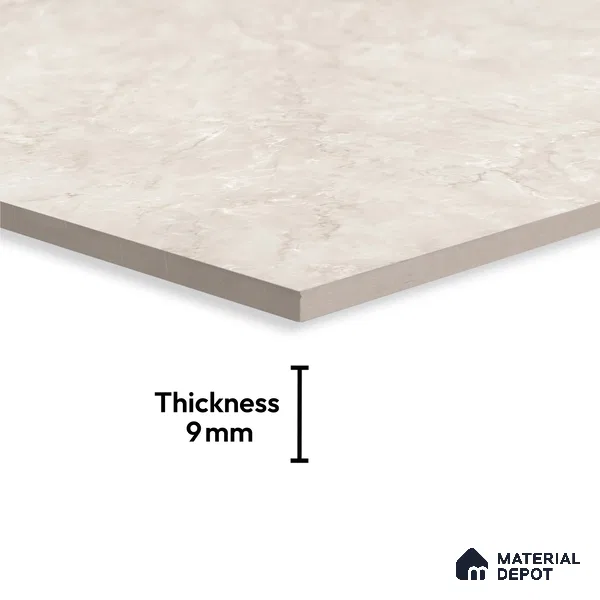 Ivory Marble Floor & Wall Tile TL 09046 B Grande Delray Dove Endless 6 ft x 4 ft Glossy Finish Vitrified Large Format Tile - 9 mm | Random 3 | Suitable for Living Room, Bedroom, Bathroom | Adhesive and Spacers Must be Used During Installation