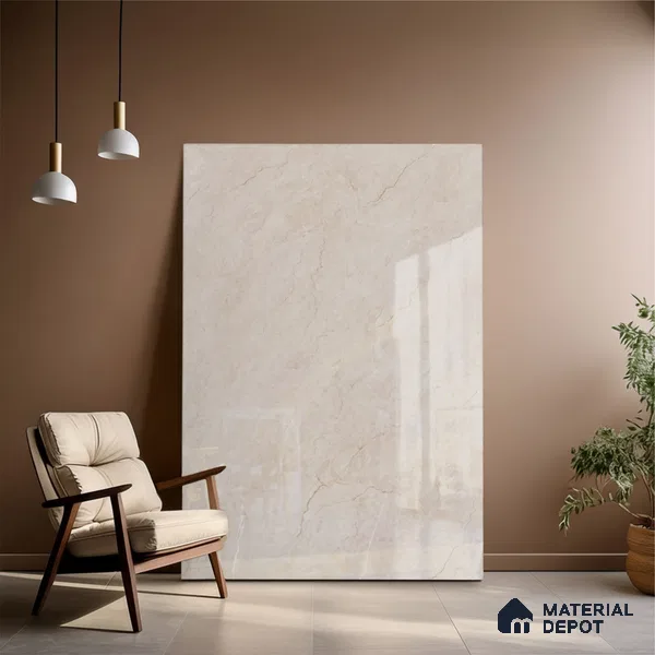 Cream Marble Floor & Wall Tile TL 09046 Grande Delfos Crema Endless 6 ft x 4 ft Glossy Finish Vitrified Large Format Tile - 9 mm | Random 4 | Suitable for Living Room, Bedroom, Bathroom | Adhesive and Spacers Must be Used During Installation