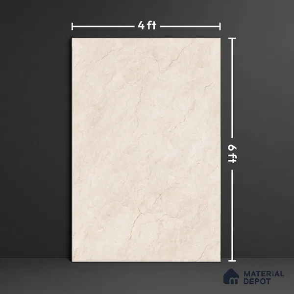Cream Marble Floor & Wall Tile TL 09046 Grande Delfos Crema Endless 6 ft x 4 ft Glossy Finish Vitrified Large Format Tile - 9 mm | Random 4 | Suitable for Living Room, Bedroom, Bathroom | Adhesive and Spacers Must be Used During Installation