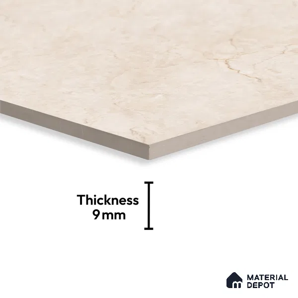 Cream Marble Floor & Wall Tile TL 09046 Grande Delfos Crema Endless 6 ft x 4 ft Glossy Finish Vitrified Large Format Tile - 9 mm | Random 4 | Suitable for Living Room, Bedroom, Bathroom | Adhesive and Spacers Must be Used During Installation