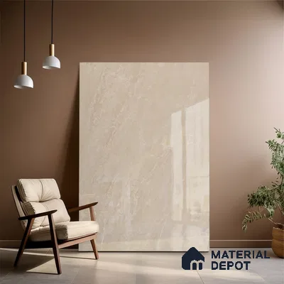 Beige Marble Floor & Wall Tile TL 09045 B Grande Imperial Beige Endless 6 ft x 4 ft Glossy Finish Vitrified Large Format Tile - 9 mm | Random 3 | Suitable for Living Room, Bedroom, Bathroom | Adhesive and Spacers Must be Used During Installation