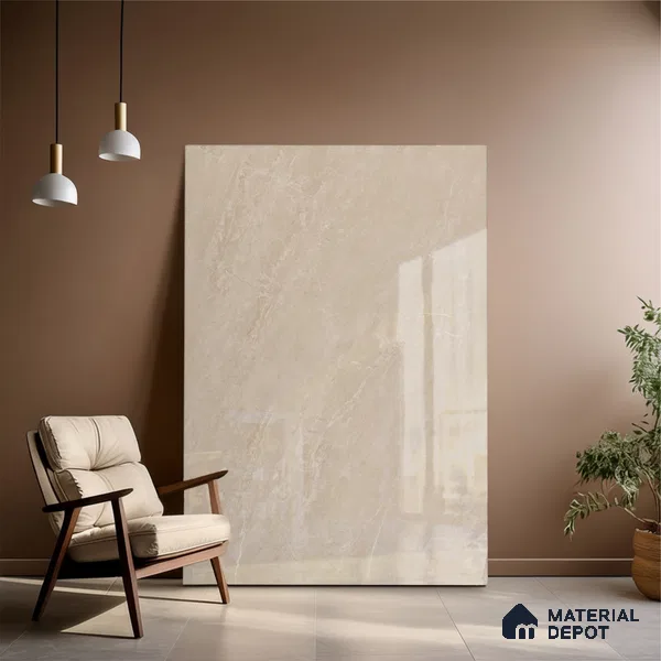 Beige Marble Floor & Wall Tile TL 09045 B Grande Imperial Beige Endless 6 ft x 4 ft Glossy Finish Vitrified Large Format Tile - 9 mm | Random 3 | Suitable for Living Room, Bedroom, Bathroom | Adhesive and Spacers Must be Used During Installation