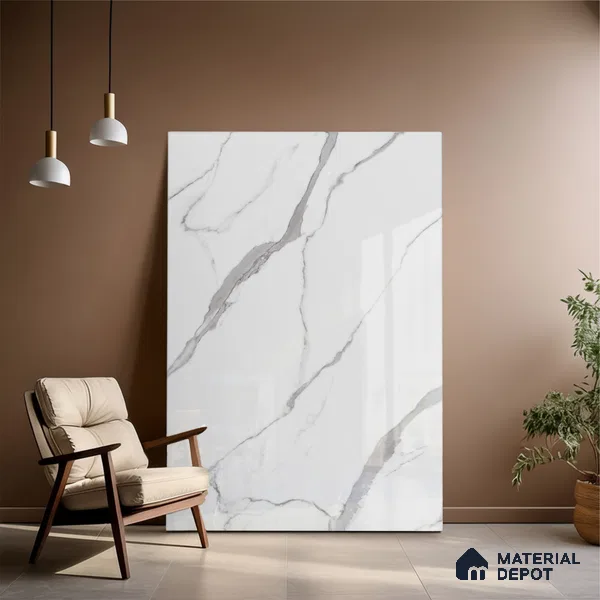 Marble Floor & Wall Large Format Tile TL 10209 Statuario Flip 6 ft x 4 ft Glossy Finish Vitrified Tile - 9 mm | Suitable for Living Room, Bedroom & Bathroom | Adhesive and Spacers Must be Used During Installation