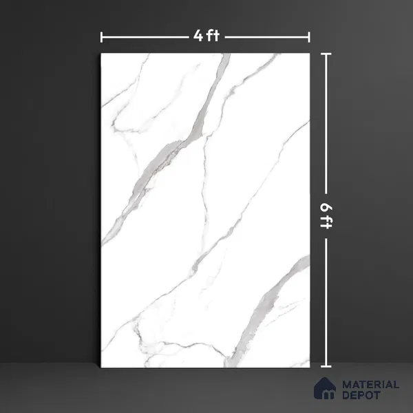Marble Floor & Wall Large Format Tile TL 10209 Statuario Flip 6 ft x 4 ft Glossy Finish Vitrified Tile - 9 mm | Suitable for Living Room, Bedroom & Bathroom | Adhesive and Spacers Must be Used During Installation