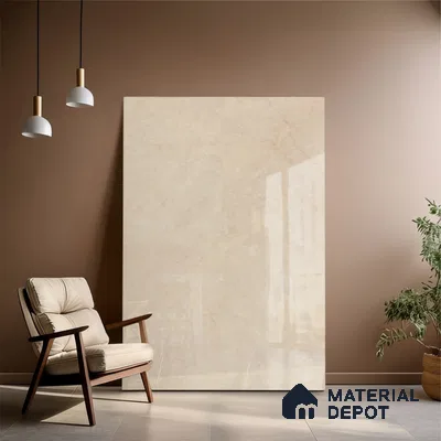 Marble Floor Large Format Tile TL 10087 Amity Beige 6 ft x 4 ft Glossy Finish Vitrified Colorbody Tile - 15 mm | Suitable for Living Room, Bedroom & Bathroom | Adhesive and Spacers Must be Used During Installation