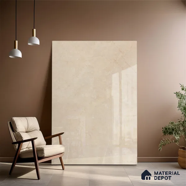 Marble Floor Large Format Tile TL 10087 Amity Beige 6 ft x 4 ft Glossy Finish Vitrified Colorbody Tile - 15 mm | Suitable for Living Room, Bedroom & Bathroom | Adhesive and Spacers Must be Used During Installation