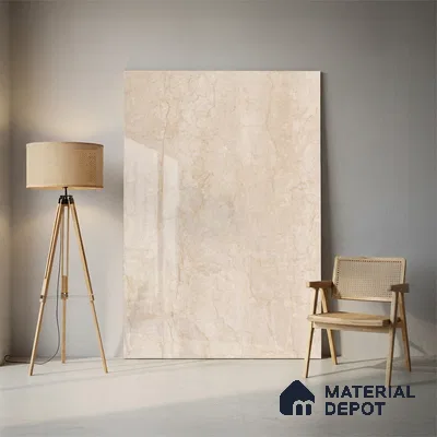 Marble Floor Large Format Tile TL 10084 Revan Marfil 6 ft x 4 ft Glossy Finish Vitrified Colorbody Tile - 15 mm | Suitable for Living Room, Bedroom & Bathroom | Adhesive and Spacers Must be Used During Installation