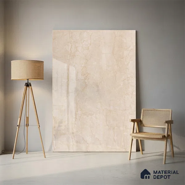 Marble Floor Large Format Tile TL 10084 Revan Marfil 6 ft x 4 ft Glossy Finish Vitrified Colorbody Tile - 15 mm | Suitable for Living Room, Bedroom & Bathroom | Adhesive and Spacers Must be Used During Installation
