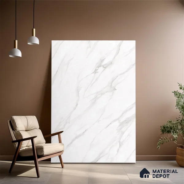 Marble Floor Large Format Tile TL 10281 Misty Pearl 6 ft x 4 ft Carving Matte Finish Vitrified Colorbody Tile - 15 mm | Suitable for Living Room, Bedroom & Bathroom | Adhesive and Spacers Must be Used During Installation