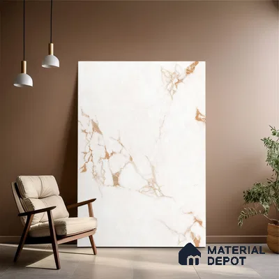 Marble Floor & Wall Large Format Tile TL 10280 Frozen Beige 6 ft x 4 ft Satin Finish Vitrified Tile - 9 mm | Suitable for Living Room, Bedroom & Bathroom | Adhesive and Spacers Must be Used During Installation (Sample)
