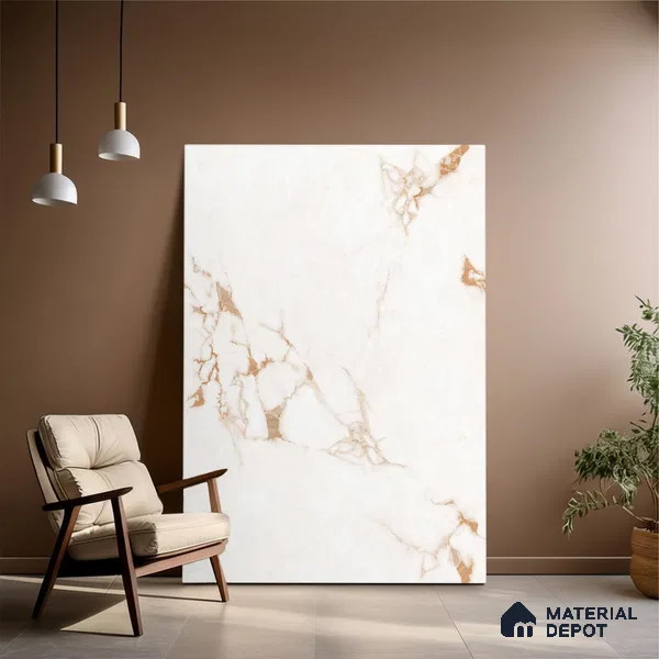 Marble Floor & Wall Large Format Tile TL 10280 Frozen Beige 6 ft x 4 ft Satin Finish Vitrified Tile - 9 mm | Suitable for Living Room, Bedroom & Bathroom | Adhesive and Spacers Must be Used During Installation (Sample)