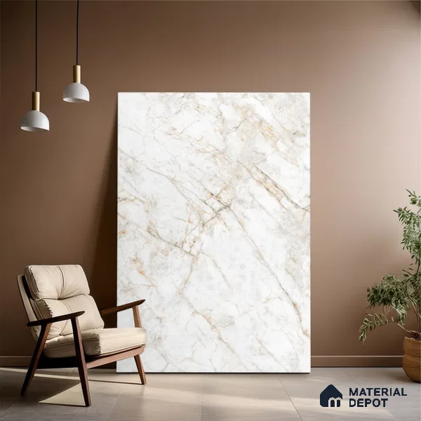 Marble Floor & Wall Large Format Tile TL 10279 Glister Gold 6 ft x 4 ft Satin Finish Vitrified Tile - 9 mm | Suitable for Living Room, Bedroom & Bathroom | Adhesive and Spacers Must be Used During Installation