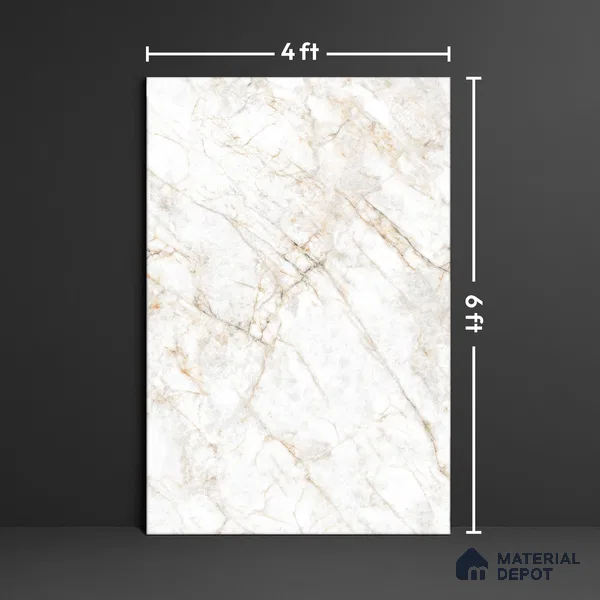 Marble Floor & Wall Large Format Tile TL 10279 Glister Gold 6 ft x 4 ft Satin Finish Vitrified Tile - 9 mm | Suitable for Living Room, Bedroom & Bathroom | Adhesive and Spacers Must be Used During Installation