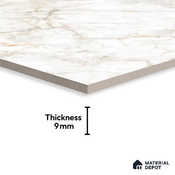 Marble Floor & Wall Large Format Tile TL 10279 Glister Gold 6 ft x 4 ft Satin Finish Vitrified Tile - 9 mm | Suitable for Living Room, Bedroom & Bathroom | Adhesive and Spacers Must be Used During Installation
