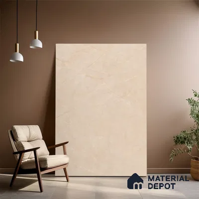 Marble Floor & Wall Large Format Tile TL 10190 Omani Beige 6 ft x 4 ft Satin Finish Vitrified Tile - 9 mm | Suitable for Living Room, Bedroom & Bathroom | Adhesive and Spacers Must be Used During Installation