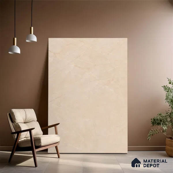 Marble Floor & Wall Large Format Tile TL 10190 Omani Beige 6 ft x 4 ft Satin Finish Vitrified Tile - 9 mm | Suitable for Living Room, Bedroom & Bathroom | Adhesive and Spacers Must be Used During Installation