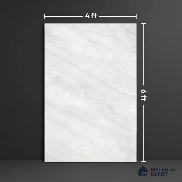 Marble Look Wall & Floor Tile TL 10405 Retro White Taj 6 ft x 4 ft Satin Finish Vitrified Tile - 9 mm | Suitable For living Room, Bedroom, Bathroom | Adhesive and Spacers Must be Used During Installation