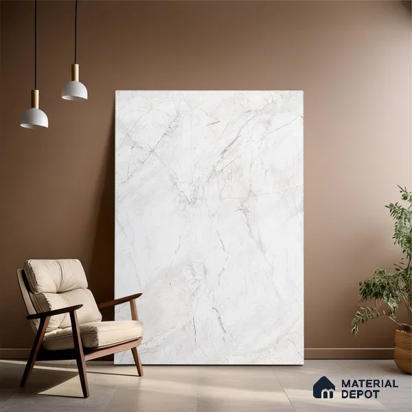 Marble Look Wall & Floor Tile TL 10406 Elysium White Pearl Endless 6 ft x 4 ft Satin Finish Vitrified Tile - 9 mm | Suitable For living Room, Bedroom, Bathroom | Adhesive and Spacers Must be Used During Installation