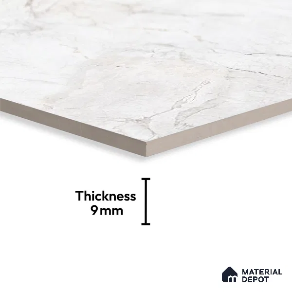 Marble Look Wall & Floor Tile TL 10406 Elysium White Pearl Endless 6 ft x 4 ft Satin Finish Vitrified Tile - 9 mm | Suitable For living Room, Bedroom, Bathroom | Adhesive and Spacers Must be Used During Installation