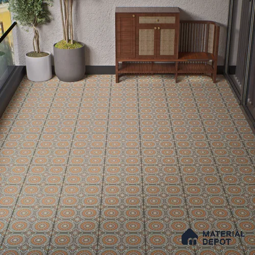 Parking Patterned Floor Tile TL 08203 DC-32 16 inch x 16 inch | Vitrified Anti Skid Matte Finish Heavy Duty Tile - 12 mm | Suitable For High Traffic Areas, Parking, Balcony | Pattern Alignment May Vary | 2-3 mm Spacer is Mandatory