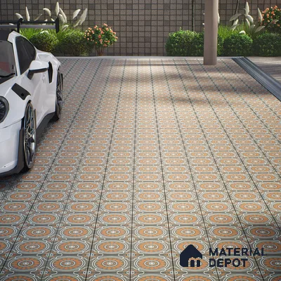Parking Patterned Floor Tile TL 08203 DC-32 16 inch x 16 inch | Vitrified Anti Skid Matte Finish Heavy Duty Tile - 12 mm | Suitable For High Traffic Areas, Parking, Balcony | Pattern Alignment May Vary | 2-3 mm Spacer is Mandatory