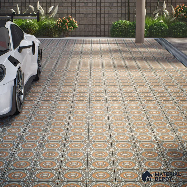 Parking Patterned Floor Tile TL 08203 DC-32 16 inch x 16 inch | Vitrified Anti Skid Matte Finish Heavy Duty Tile - 12 mm | Suitable For High Traffic Areas, Parking, Balcony | Pattern Alignment May Vary | 2-3 mm Spacer is Mandatory