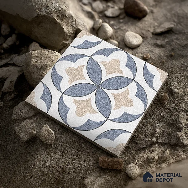 Parking Moroccan Floor Tile TL 08195 DC-1 16 inch x 16 inch | Vitrified Anti Skid Matte Finish Heavy Duty Tile - 12 mm | Suitable For High Traffic Areas, Parking, Balcony | Pattern Alignment May Vary | 2-3 mm Spacer is Mandatory