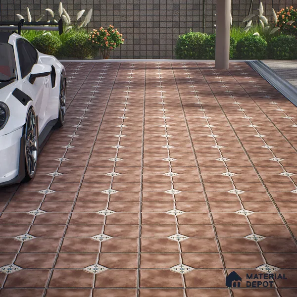Parking Stone Floor Tile TL 08192 D Castle Moka 16 inch x 16 inch | Vitrified Anti Skid Matte Finish Heavy Duty Tile - 12 mm | Suitable For High Traffic Areas, Parking, Balcony | Pattern Alignment May Vary | 2-3 mm Spacer is Mandatory