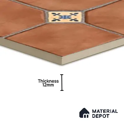 Parking Stone Floor Tile TL 08192 Castle Cotto 16 inch x 16 inch | Vitrified Anti Skid Matte Finish Heavy Duty Tile - 12 mm | Suitable For High Traffic Areas, Parking, Balcony | Pattern Alignment May Vary | 2-3 mm Spacer is Mandatory