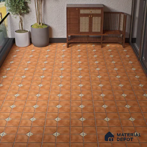 Parking Stone Floor Tile TL 08192 Castle Cotto 16 inch x 16 inch | Vitrified Anti Skid Matte Finish Heavy Duty Tile - 12 mm | Suitable For High Traffic Areas, Parking, Balcony | Pattern Alignment May Vary | 2-3 mm Spacer is Mandatory