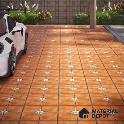 Parking Stone Floor Tile TL 08192 Castle Cotto 16 inch x 16 inch | Vitrified Anti Skid Matte Finish Heavy Duty Tile - 12 mm | Suitable For High Traffic Areas, Parking, Balcony | Pattern Alignment May Vary | 2-3 mm Spacer is Mandatory