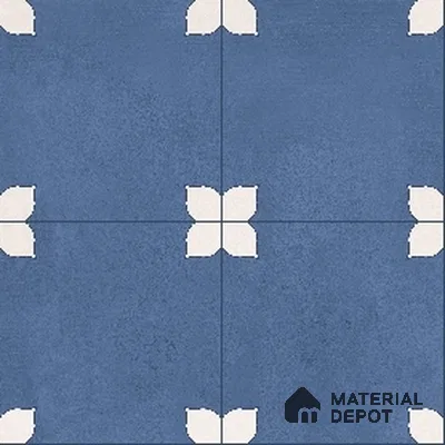 Parking Moroccan Floor Tile TL 08205 B Bloom Azul 16 inch x 16 inch | Vitrified Anti Slip Matte Finish Heavy Duty Tile - 12 mm | Suitable For Bathroom, Parking, Balcony | Pattern Alignment May Vary | 2-3 mm Spacer is Mandatory