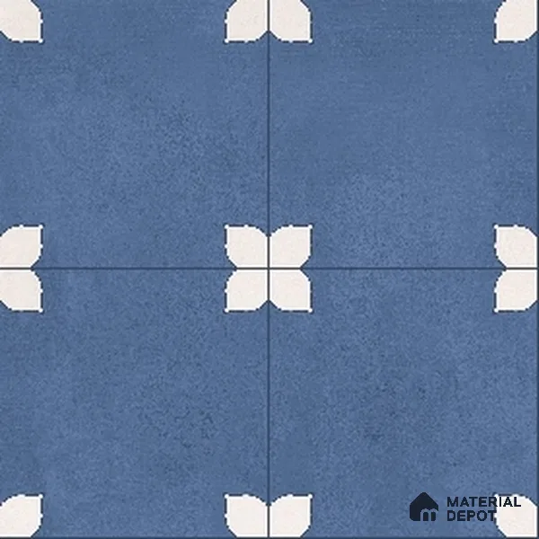 Parking Moroccan Floor Tile TL 08205 B Bloom Azul 16 inch x 16 inch | Vitrified Anti Slip Matte Finish Heavy Duty Tile - 12 mm | Suitable For Bathroom, Parking, Balcony | Pattern Alignment May Vary | 2-3 mm Spacer is Mandatory