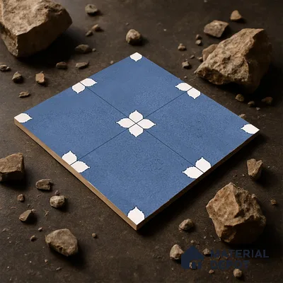 Parking Moroccan Floor Tile TL 08205 B Bloom Azul 16 inch x 16 inch | Vitrified Anti Slip Matte Finish Heavy Duty Tile - 12 mm | Suitable For Bathroom, Parking, Balcony | Pattern Alignment May Vary | 2-3 mm Spacer is Mandatory
