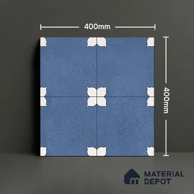 Parking Moroccan Floor Tile TL 08205 B Bloom Azul 16 inch x 16 inch | Vitrified Anti Slip Matte Finish Heavy Duty Tile - 12 mm | Suitable For Bathroom, Parking, Balcony | Pattern Alignment May Vary | 2-3 mm Spacer is Mandatory