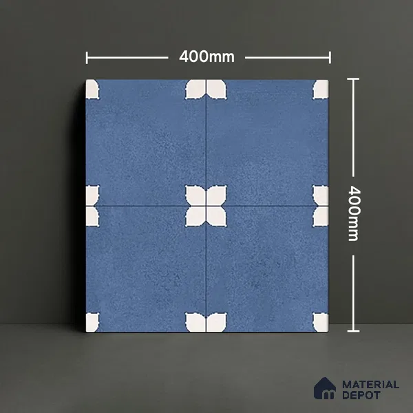 Parking Moroccan Floor Tile TL 08205 B Bloom Azul 16 inch x 16 inch | Vitrified Anti Slip Matte Finish Heavy Duty Tile - 12 mm | Suitable For Bathroom, Parking, Balcony | Pattern Alignment May Vary | 2-3 mm Spacer is Mandatory