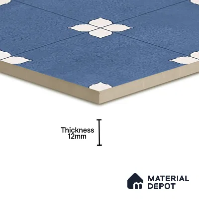 Parking Moroccan Floor Tile TL 08205 B Bloom Azul 16 inch x 16 inch | Vitrified Anti Slip Matte Finish Heavy Duty Tile - 12 mm | Suitable For Bathroom, Parking, Balcony | Pattern Alignment May Vary | 2-3 mm Spacer is Mandatory