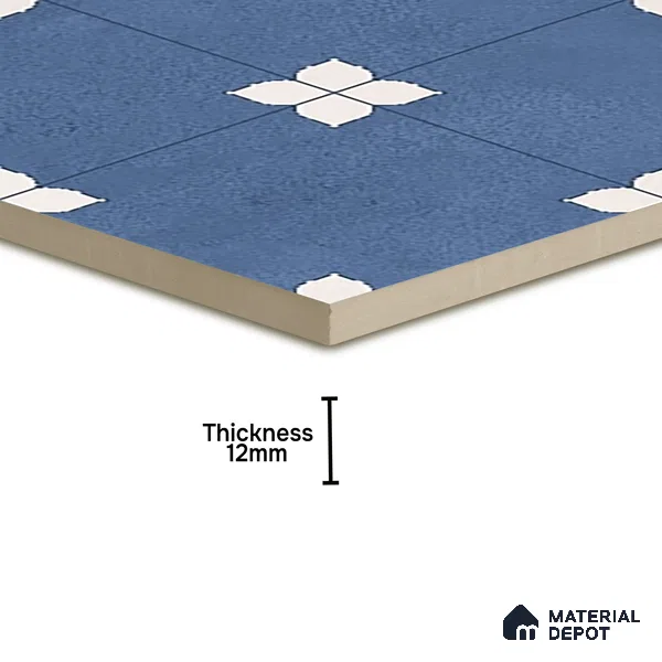 Parking Moroccan Floor Tile TL 08205 B Bloom Azul 16 inch x 16 inch | Vitrified Anti Slip Matte Finish Heavy Duty Tile - 12 mm | Suitable For Bathroom, Parking, Balcony | Pattern Alignment May Vary | 2-3 mm Spacer is Mandatory