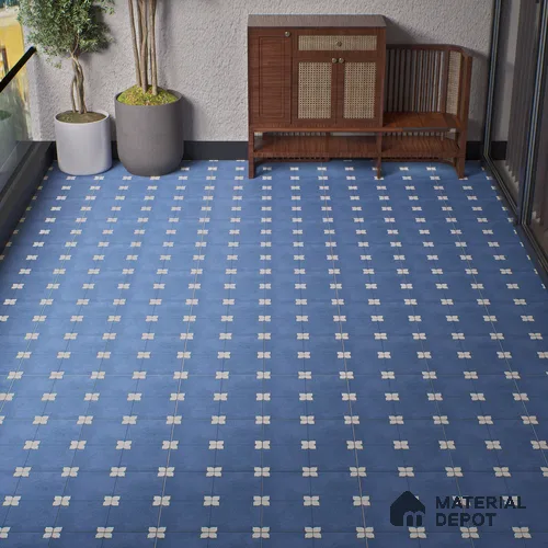 Parking Moroccan Floor Tile TL 08205 B Bloom Azul 16 inch x 16 inch | Vitrified Anti Slip Matte Finish Heavy Duty Tile - 12 mm | Suitable For Bathroom, Parking, Balcony | Pattern Alignment May Vary | 2-3 mm Spacer is Mandatory