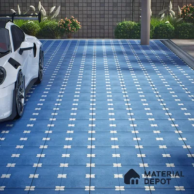 Parking Moroccan Floor Tile TL 08205 B Bloom Azul 16 inch x 16 inch | Vitrified Anti Slip Matte Finish Heavy Duty Tile - 12 mm | Suitable For Bathroom, Parking, Balcony | Pattern Alignment May Vary | 2-3 mm Spacer is Mandatory