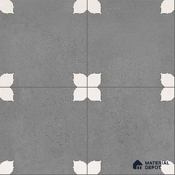 Parking Moroccan Floor Tile TL 08205 D Bloom Gris 16 inch x 16 inch | Vitrified Anti Slip Matte Finish Heavy Duty Tile - 12 mm | Suitable For Bathroom, Parking, Balcony | Pattern Alignment May Vary | 2-3 mm Spacer is Mandatory