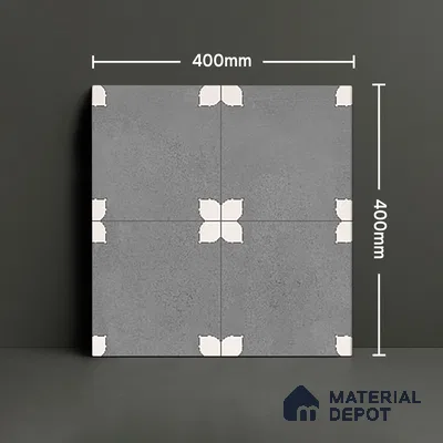 Parking Moroccan Floor Tile TL 08205 D Bloom Gris 16 inch x 16 inch | Vitrified Anti Slip Matte Finish Heavy Duty Tile - 12 mm | Suitable For Bathroom, Parking, Balcony | Pattern Alignment May Vary | 2-3 mm Spacer is Mandatory