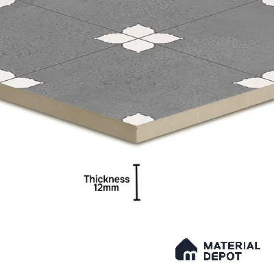 Parking Moroccan Floor Tile TL 08205 D Bloom Gris 16 inch x 16 inch | Vitrified Anti Slip Matte Finish Heavy Duty Tile - 12 mm | Suitable For Bathroom, Parking, Balcony | Pattern Alignment May Vary | 2-3 mm Spacer is Mandatory