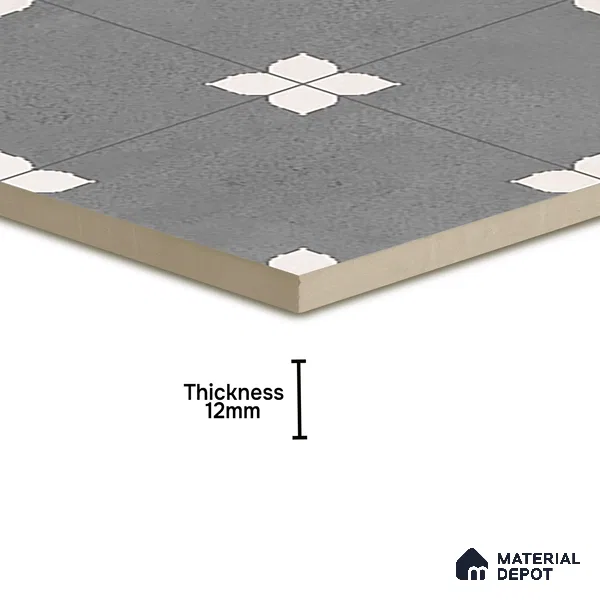 Parking Moroccan Floor Tile TL 08205 D Bloom Gris 16 inch x 16 inch | Vitrified Anti Slip Matte Finish Heavy Duty Tile - 12 mm | Suitable For Bathroom, Parking, Balcony | Pattern Alignment May Vary | 2-3 mm Spacer is Mandatory
