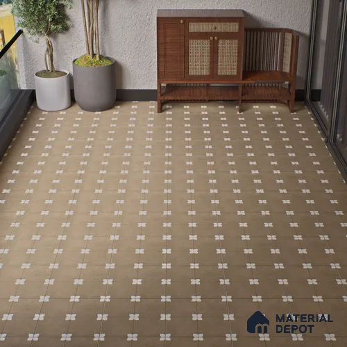 Parking Moroccan Floor Tile TL 08205 E Bloom Verde 16 inch x 16 inch | Vitrified Anti Slip Matte Finish Heavy Duty Tile - 12 mm | Suitable For Bathroom, Parking, Balcony | Pattern Alignment May Vary | 2-3 mm Spacer is Mandatory