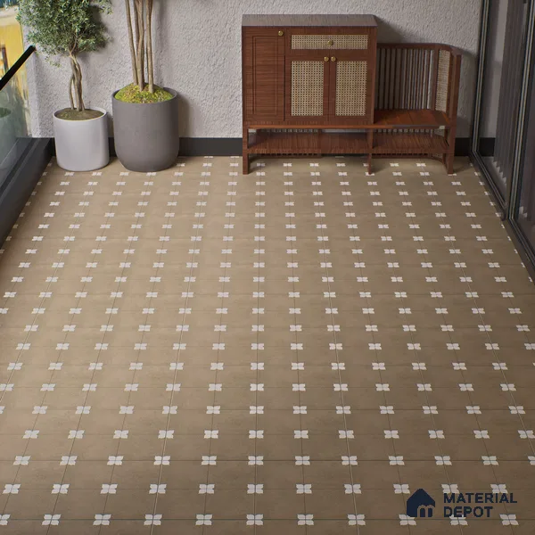 Parking Moroccan Floor Tile TL 08205 E Bloom Verde 16 inch x 16 inch | Vitrified Anti Slip Matte Finish Heavy Duty Tile - 12 mm | Suitable For Bathroom, Parking, Balcony | Pattern Alignment May Vary | 2-3 mm Spacer is Mandatory